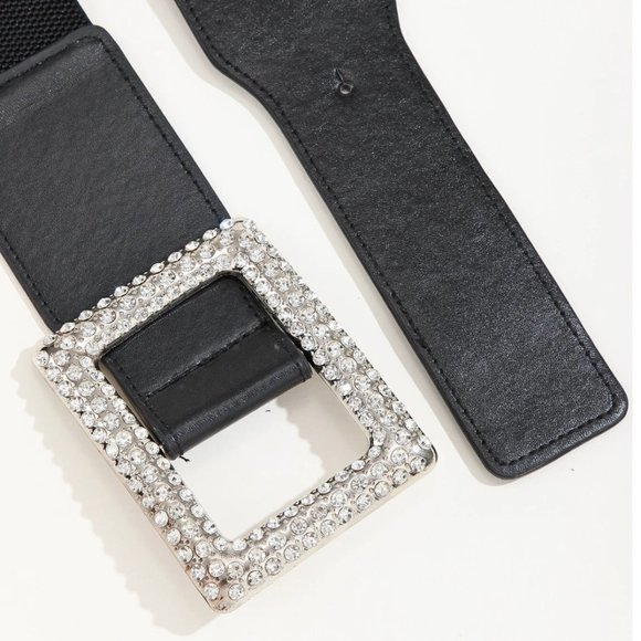 Vegan Leather Rhinestone Buckle Belt - Picture 5 of 5